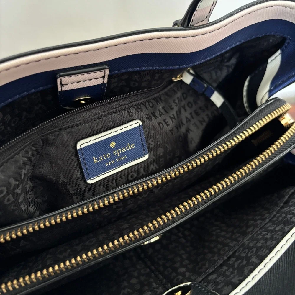 Kate Spade Evangeline Laurel Way Cruise Stripe Satchel Bag Navy Pink Black